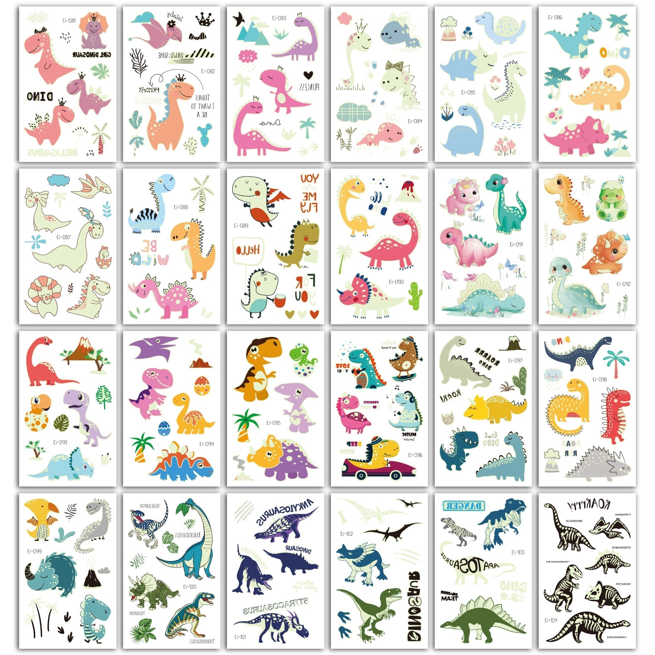 24 Feuilles de Tatouages Temporaires Lumineux de Dinosaures, Brillent dans le Noir, Parfaits pour Fêtes, Anniversaires, Halloween, et Décorations de Jungle King of Toys