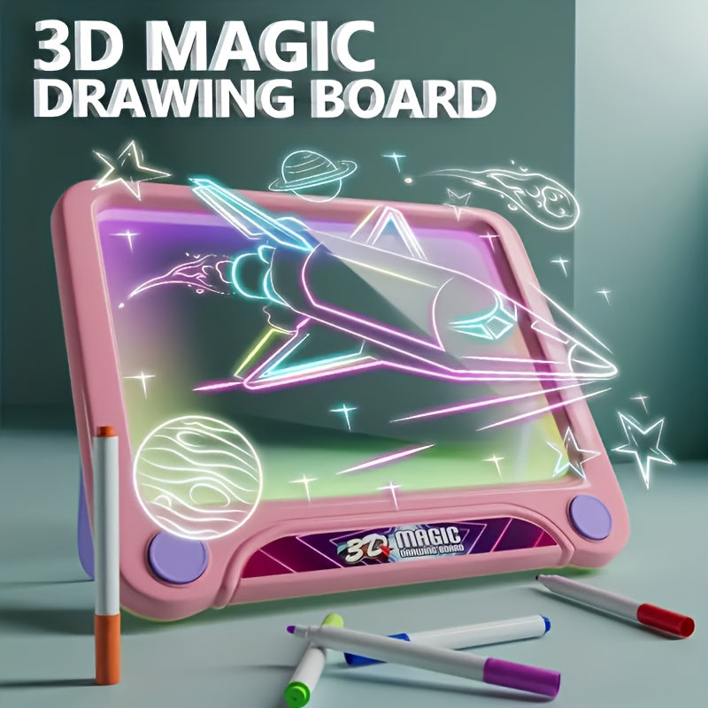 Tableau de Dessin Lumineux 3D pour Enfants | Jouet Créatif avec Stylos Colorés et Effets Magiques – Cadeau de Noël, Halloween et Nouvel An