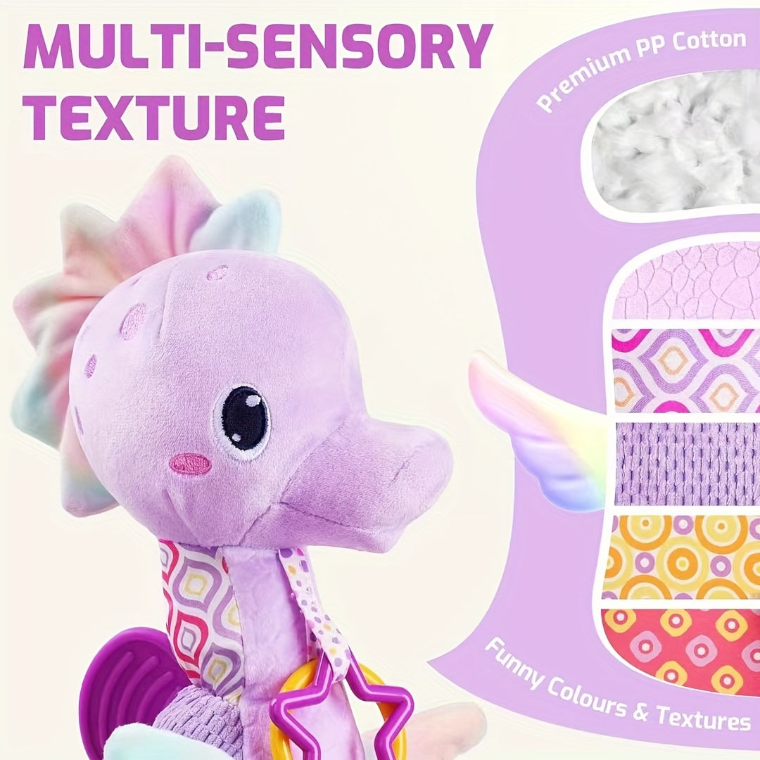 Hippocampe Musical en Peluche pour Bébé - Jouet Sensoriel Doux avec Hochet et Sons Froissés pour Nouveau-Né Fille Garçon - Cadeau de Naissance