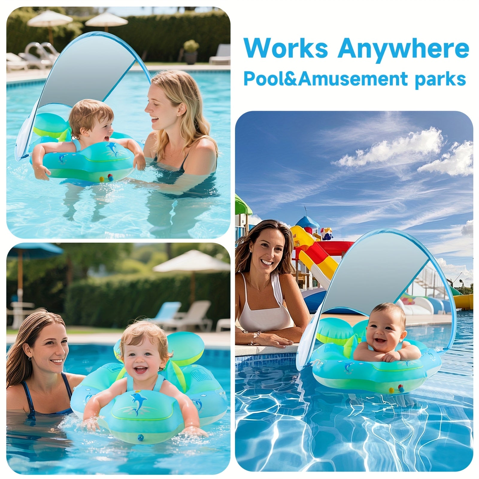 Bouée de Natation Gonflable Bébé avec Protection Solaire UPF50+ - Siège de Sécurité Réglable pour Enfants 3-36 Mois - Jouet de Piscine Dauphin