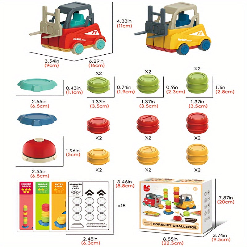 Jeu de Construction Chariot Élévateur Éducatif pour Enfants 3 Ans et Plus - Casse-tête d'Empilage et de Transport pour Garçons Filles - Stimule la Logique