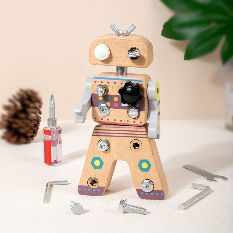 Robot d'Assemblage en Bois Montessori pour Enfants 3 Ans et Plus - Jouet Tournevis Éducatif et Kit de Construction DIY - Développement de la Motricité Fine