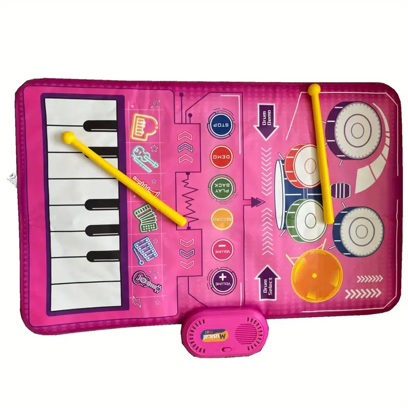 2 en 1 Piano Clavier pour Bébé Filles & Tapis de Batterie avec Baguettes - Jouets Musicaux d'Éveil Sensoriel Speelgoed Koning