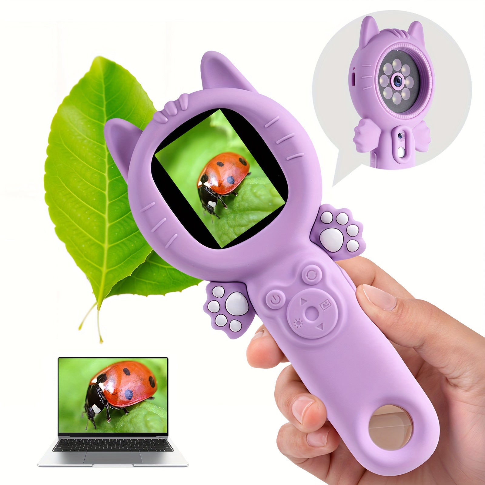 Microscope Numérique Portable pour Enfants 3-12 Ans Garçons Filles - Caméra HD avec Grossissement 500x et Carte SD 32Go Incluse - Jouet Scientifique Éducatif Cadeau Anniversaire Noël