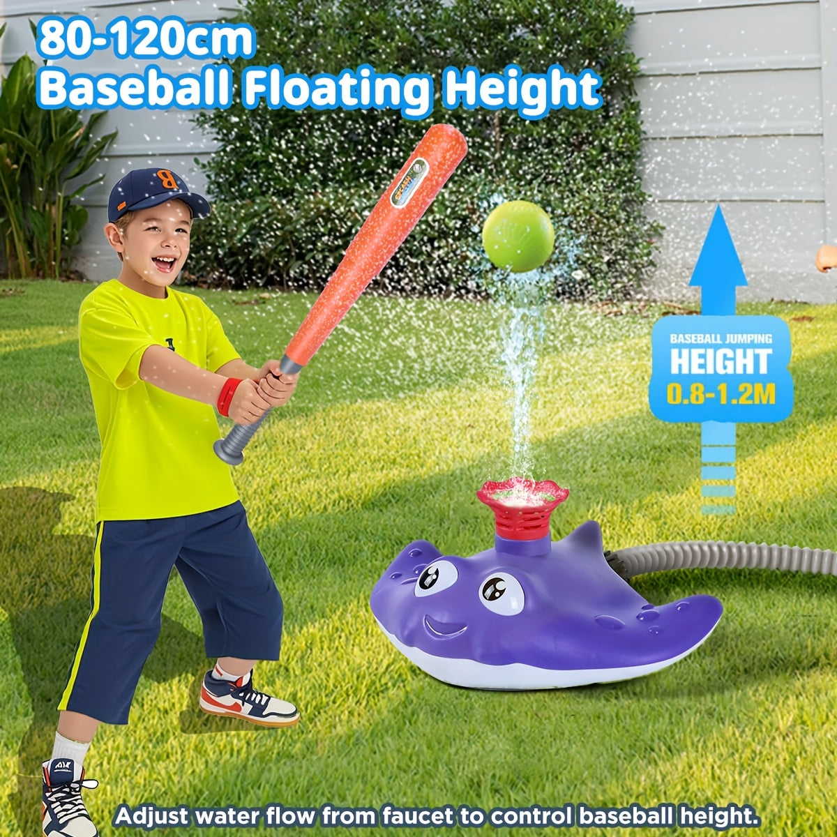 Jeu d’Arrosage 4-en-1 Base-ball & Lance-fusée pour Enfants | Jouet d’eau extérieur avec 3 jets, arroseur rotatif 360°, 3 fusées | Activité d’Été pour Jardin et Piscine