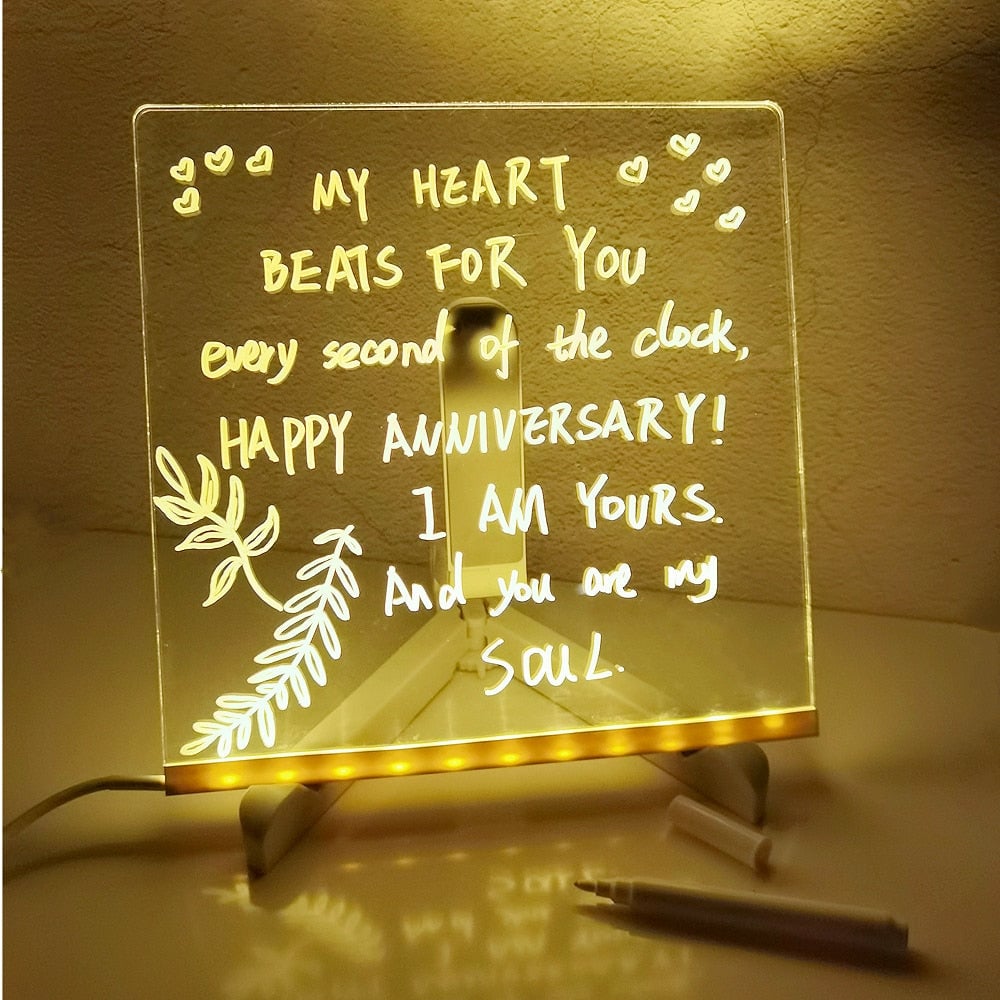 Tableau de notes LED avec couleurs | Tableau effaçable à sec en acrylique transparent avec lumière Pour enfants et adultes
