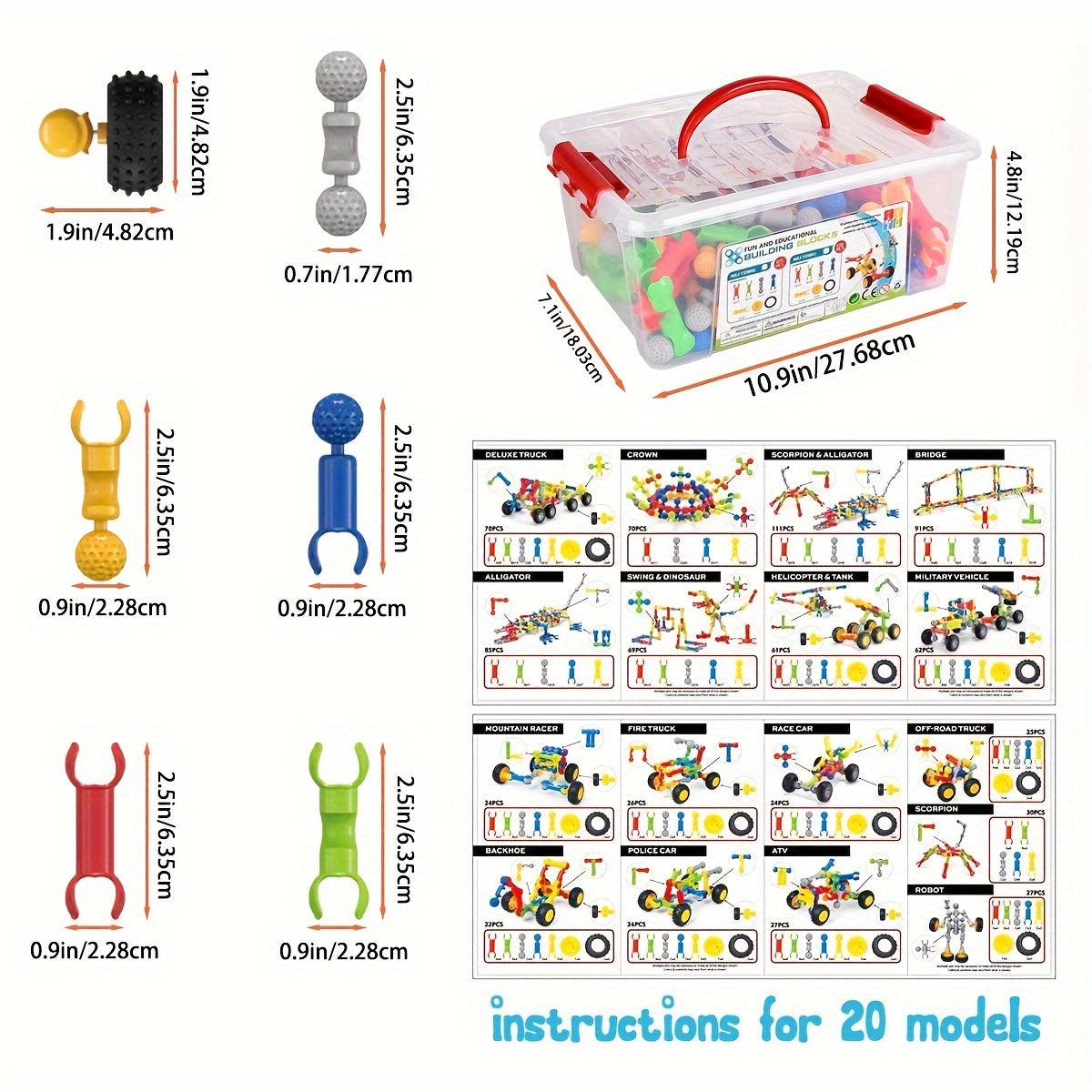 Blocs de Construction STEM Éducatifs pour Enfants 3 Ans et Plus - Kit d'Assemblage Créatif avec Boîte de Rangement - Jouet Idéal Garçons et Filles