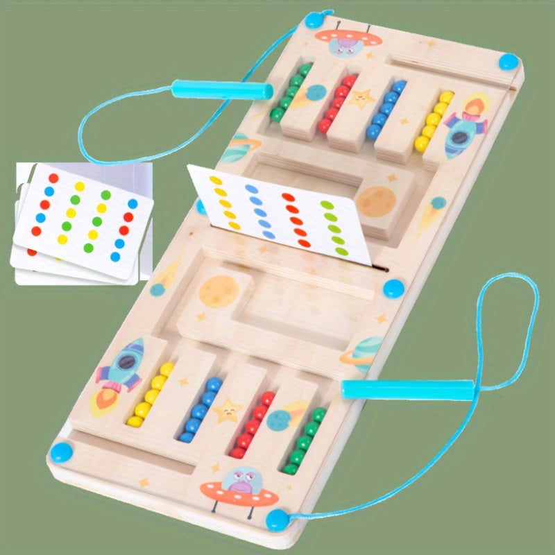 Jeu de Labyrinthe Magnétique en Bois pour Enfants 3 Ans et Plus - Puzzle Logique "Espace" avec Billes Colorées - Jouet Éducatif pour la Concentration