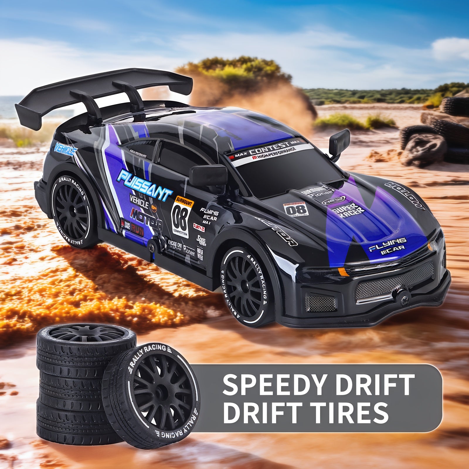 Voiture de drift télécommandée à grande vitesse avec lumières clignotantes LED - Mode Drift Batterie Li-Po rechargeable par USB, châssis robuste - Course pour enfants et adultes