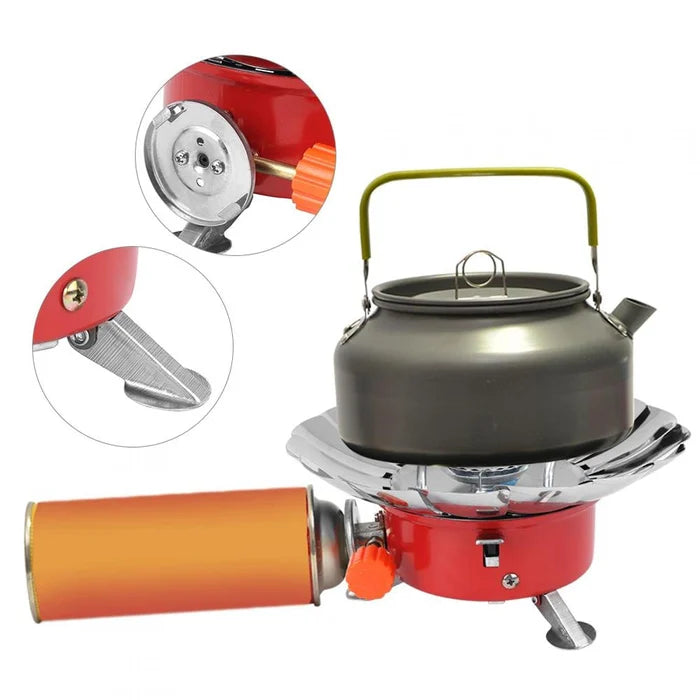 Réchaud à Gaz Portable pour Camping l Résistant au Vent, Allumage Piézo & Contrôle de Flamme l Extérieur & Mini King of Toys