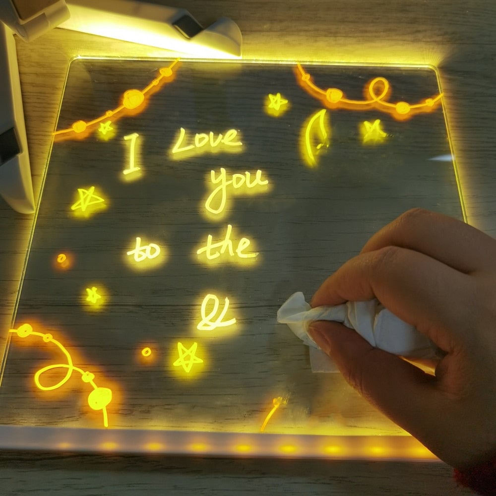 Tableau de notes LED avec couleurs | Tableau effaçable à sec en acrylique transparent avec lumière Pour enfants et adultes