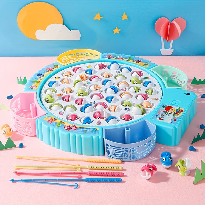 45 pièces Jouet de pêche électrique avec musique | Modèles de pêche rotatifs avec hameçons et autocollants mignons, cadeau pour enfants King of Toys