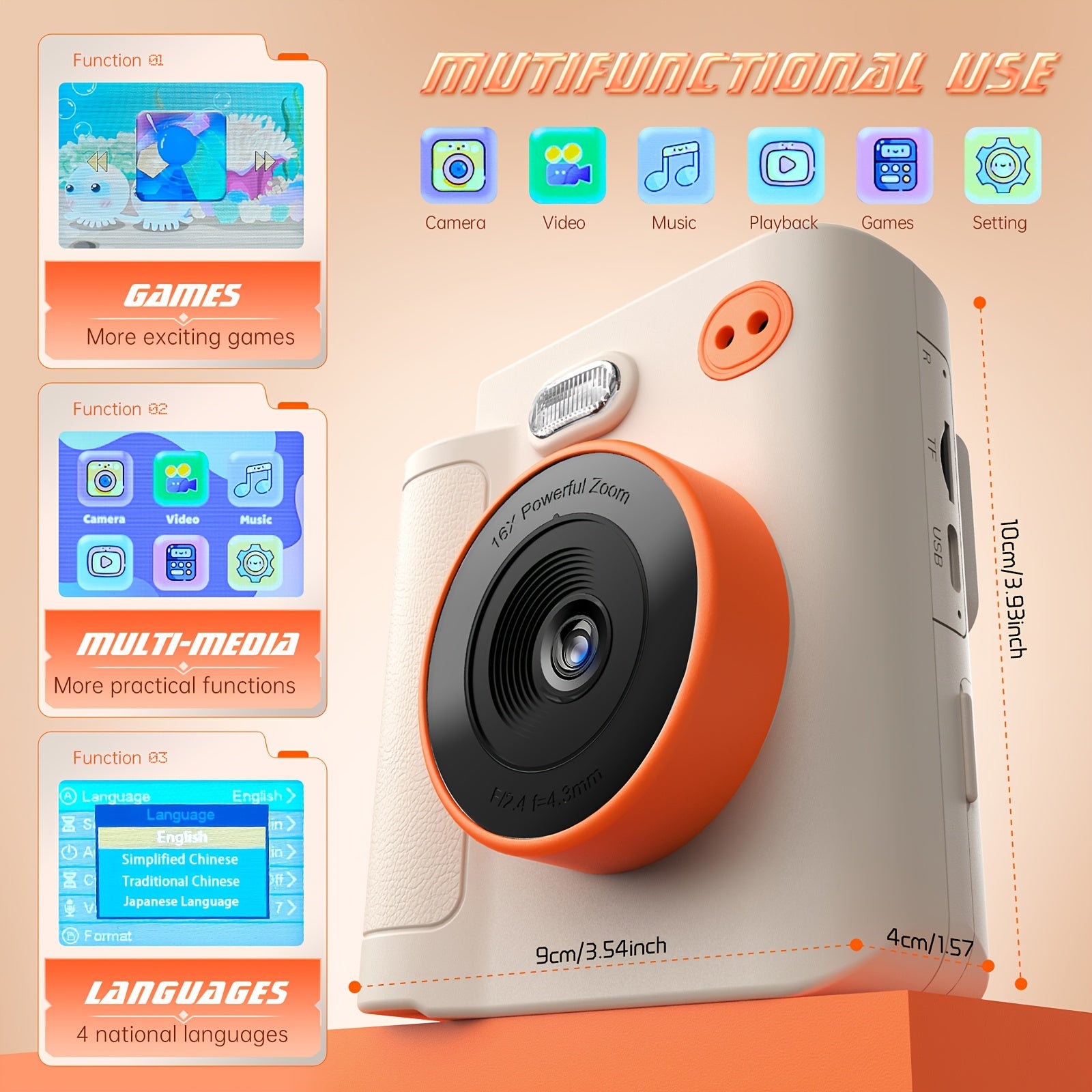 Appareil Photo Instantané Numérique 5-en-1 pour Enfants - Caméra Multifonction avec Vidéo, Musique et Jeux - Cadeau Surprise pour Garçons et Filles