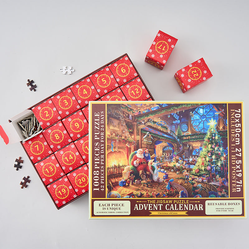 Calendrier de l'Avent Puzzle de Noël | Puzzle de 1008 Pièces, Calendrier de l'Avent de 24 Jours pour Enfants et Adultes King of Toys