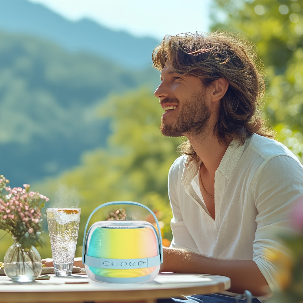 Mini Machine de Karaoké Portable avec 2 Microphones Sans Fil - Enceinte Bluetooth LED d'Ambiance pour Adultes et Fêtes