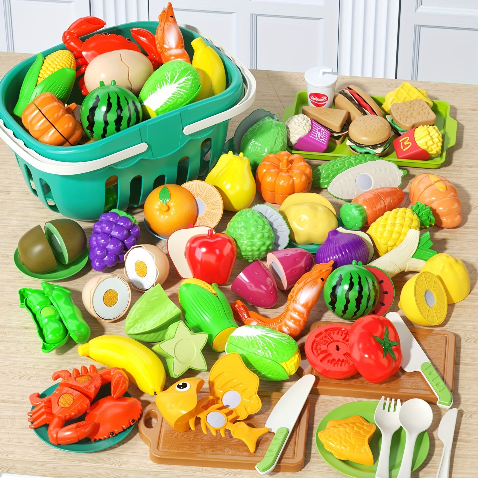 Set de Cuisine et Aliments d'Imitation 24 Pièces pour Enfants - Jouet Éducatif Fruits, Légumes et Vaisselle pour Garçons et Filles