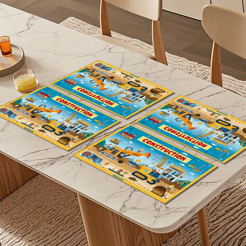 Set de 4 Sets de Table Thème Chantier – Déco de Cuisine en Lin 30x45cm pour Maison & Restaurant