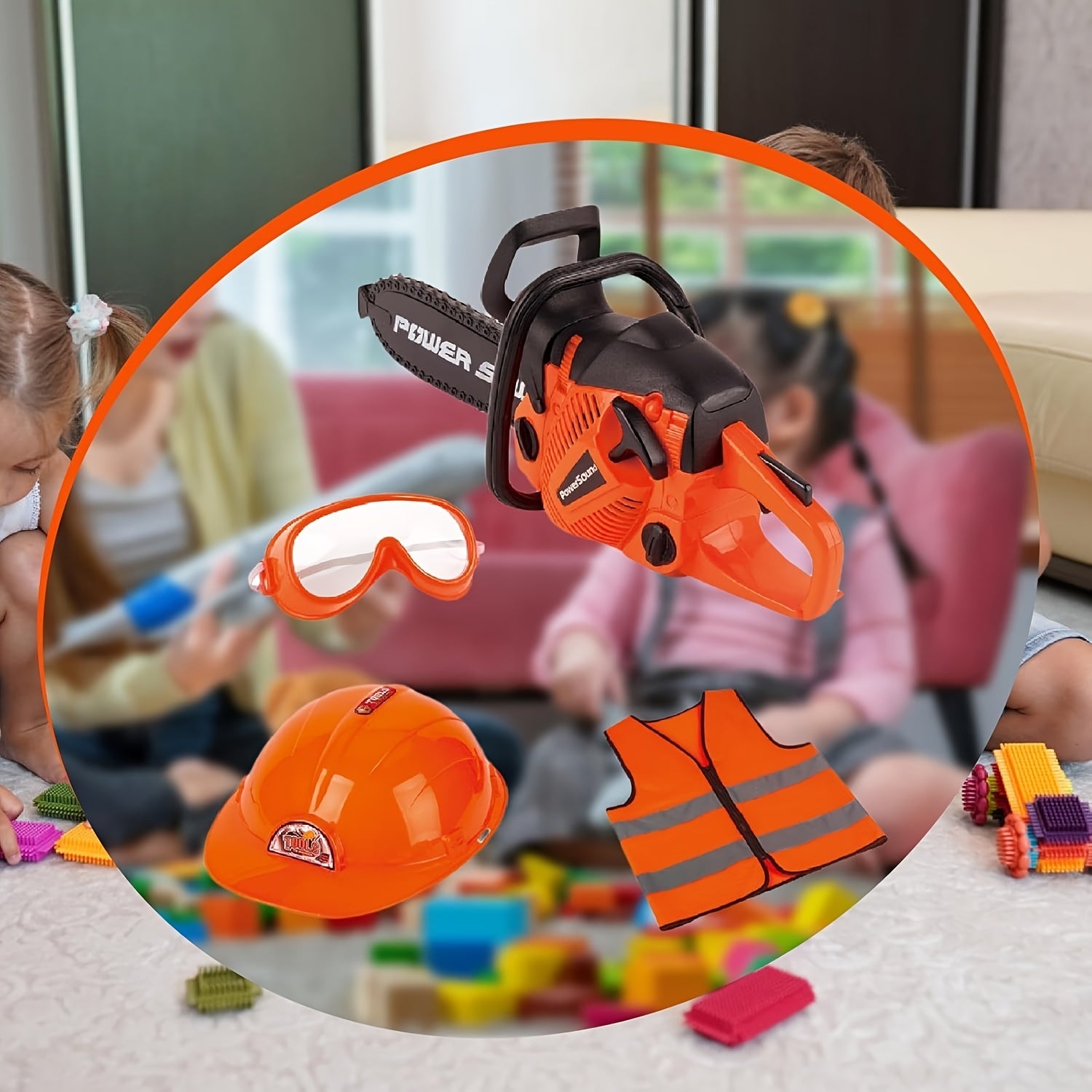 Set d'Outils de Construction Réaliste pour Enfants 3 Ans et Plus - Mallette de Jeu de Rôle Tronçonneuse, Casque et Gilet de Travail - Cadeau Garçons Filles