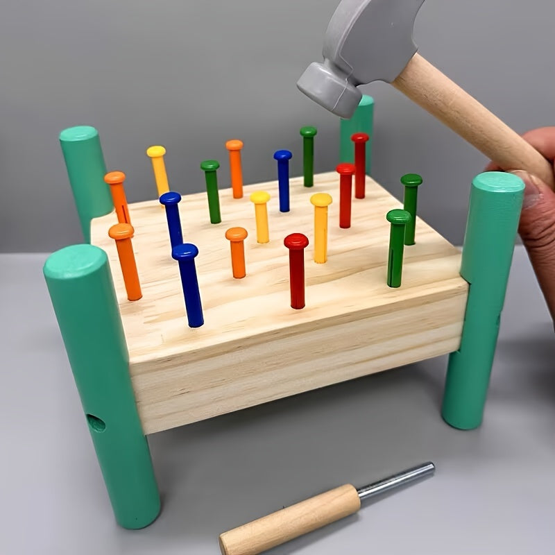 Jeu de Taper et Retirer les Chevilles en Bois pour Enfants 3 Ans et Plus - Jeu de Construction Interactif pour le Développement de la Motricité Fine et la Reconnaissance des Couleurs