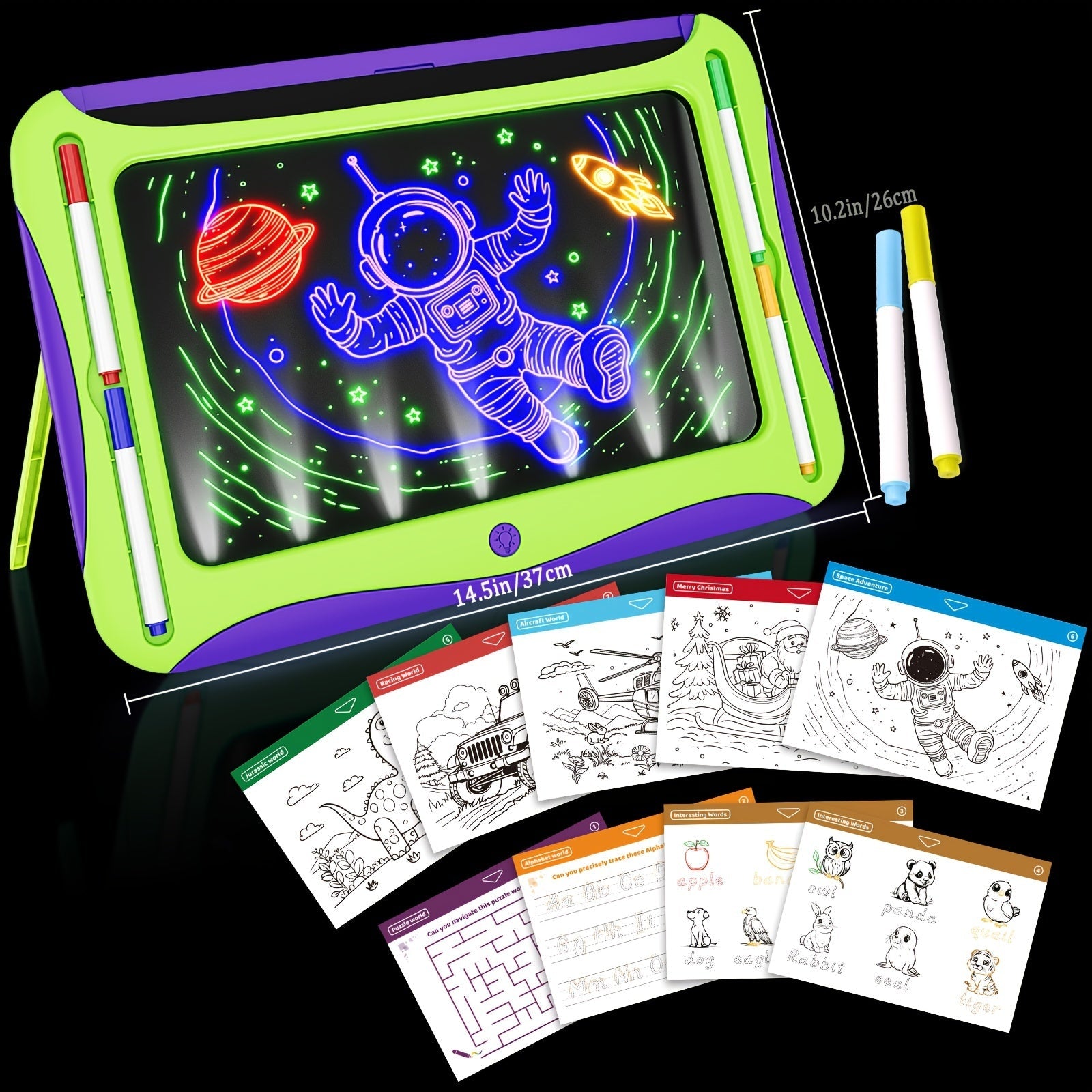 Tablette à Dessin LED pour Enfants 3+ | Planche Lumineuse avec Cartes Double Face et Stylos Lumineux | Jouet Créatif et Éducatif, Cadeau d'Anniversaire ou Noël - Vert et Rouge Rose King of Toys