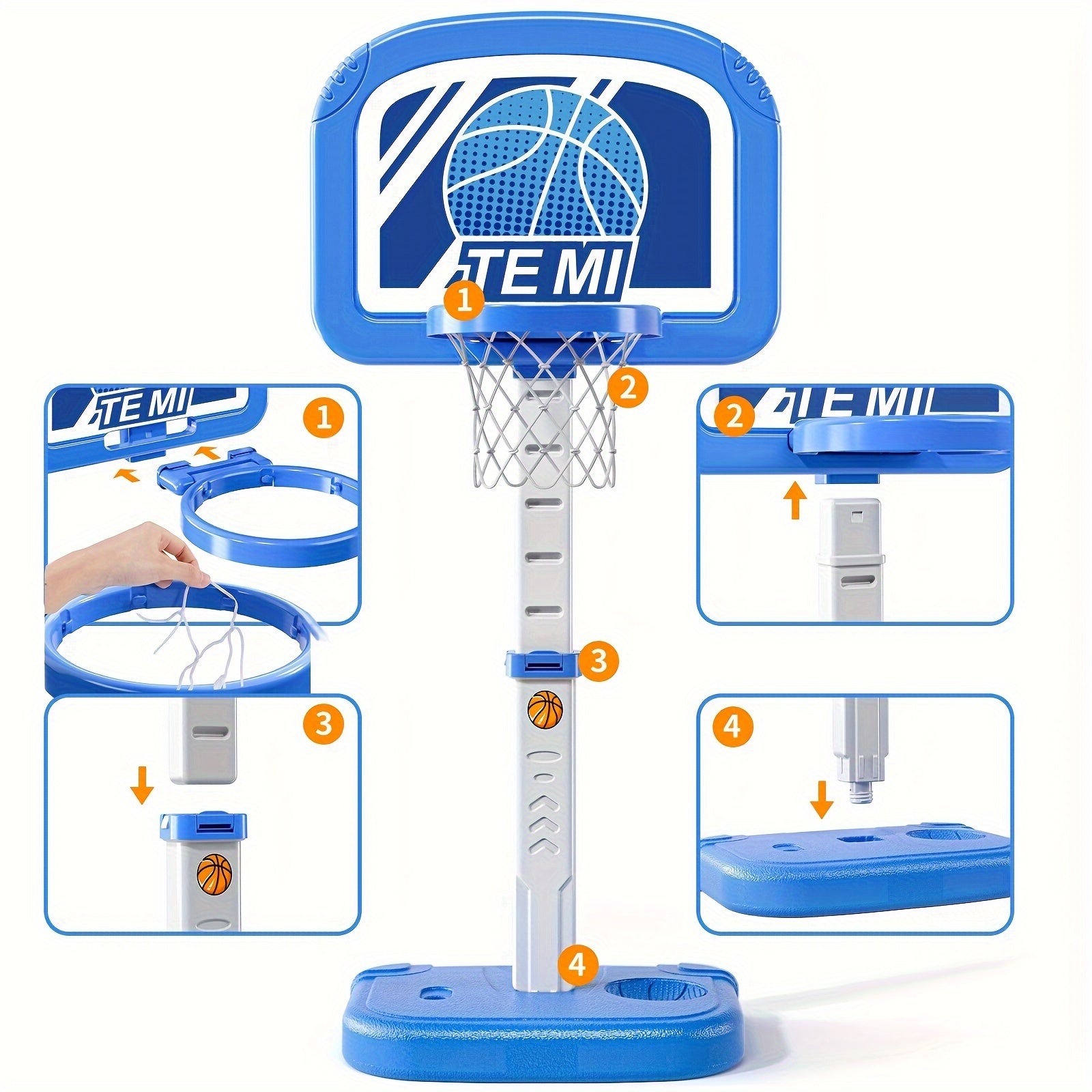 Panier de basket flottant pour piscine - Set avec 4 ballons et pompe, hauteur réglable, accessoires colorés King of Toys
