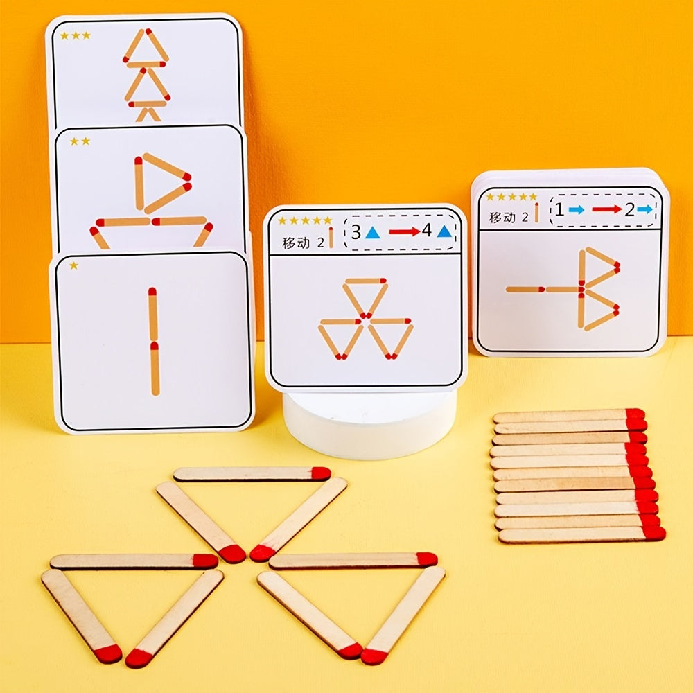 Puzzle en bâtonnets en bois - Jeu éducatif mathématique et géométrique avec cartes de logique King of Toys