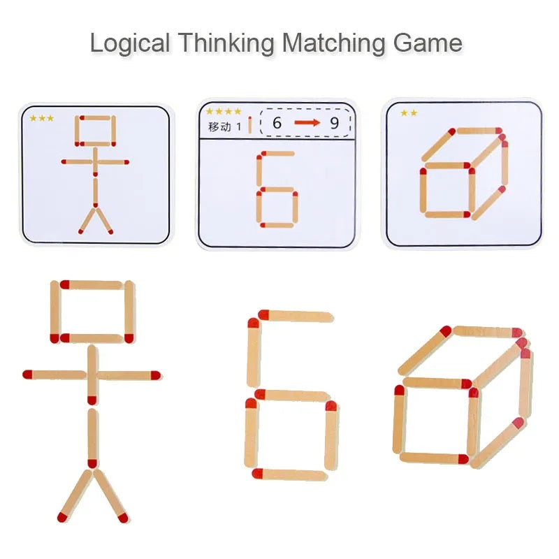 Puzzle en bâtonnets en bois - Jeu éducatif mathématique et géométrique avec cartes de logique King of Toys