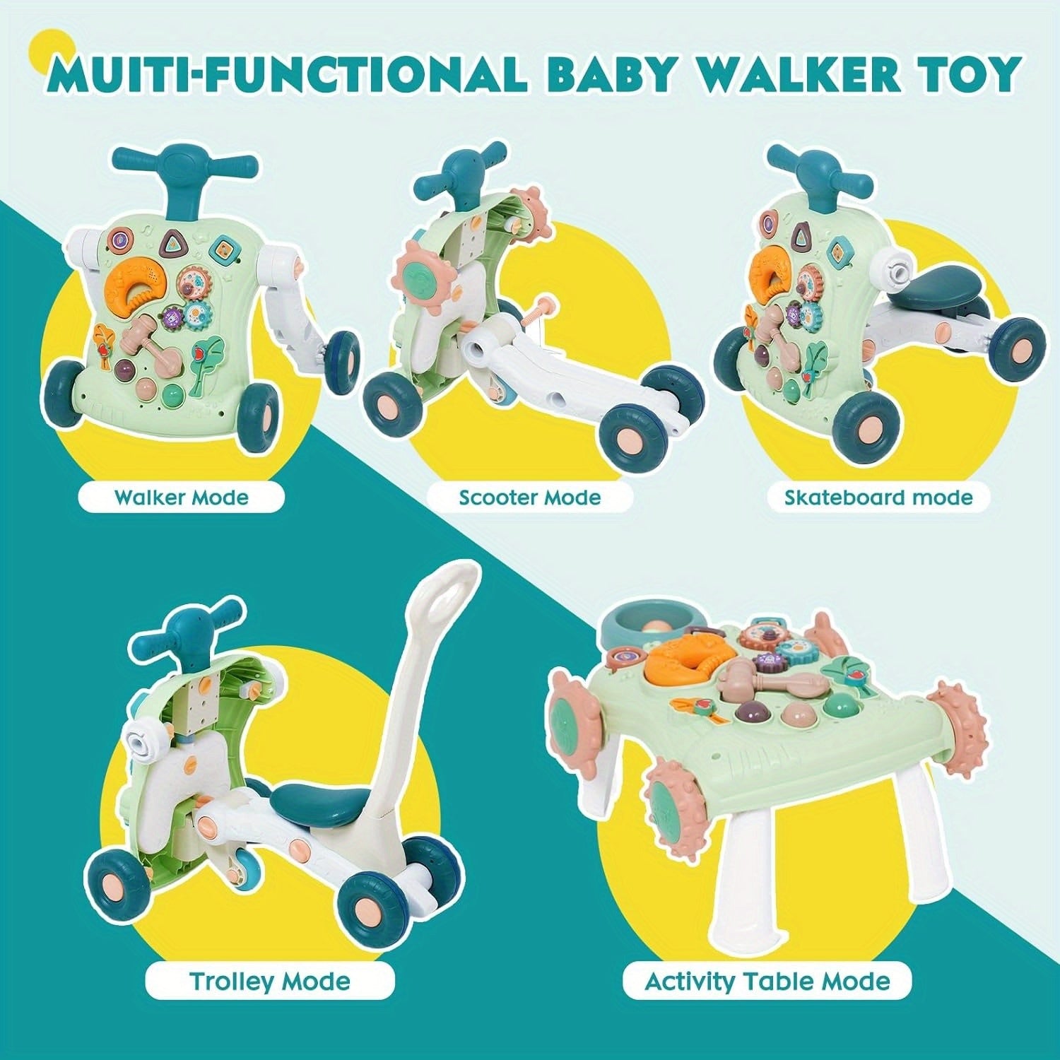 Trotteur Bébé 6-en-1 avec Centre d’Activités – Jouet Éducatif pour Apprentissage Précoce Filles & Garçons
