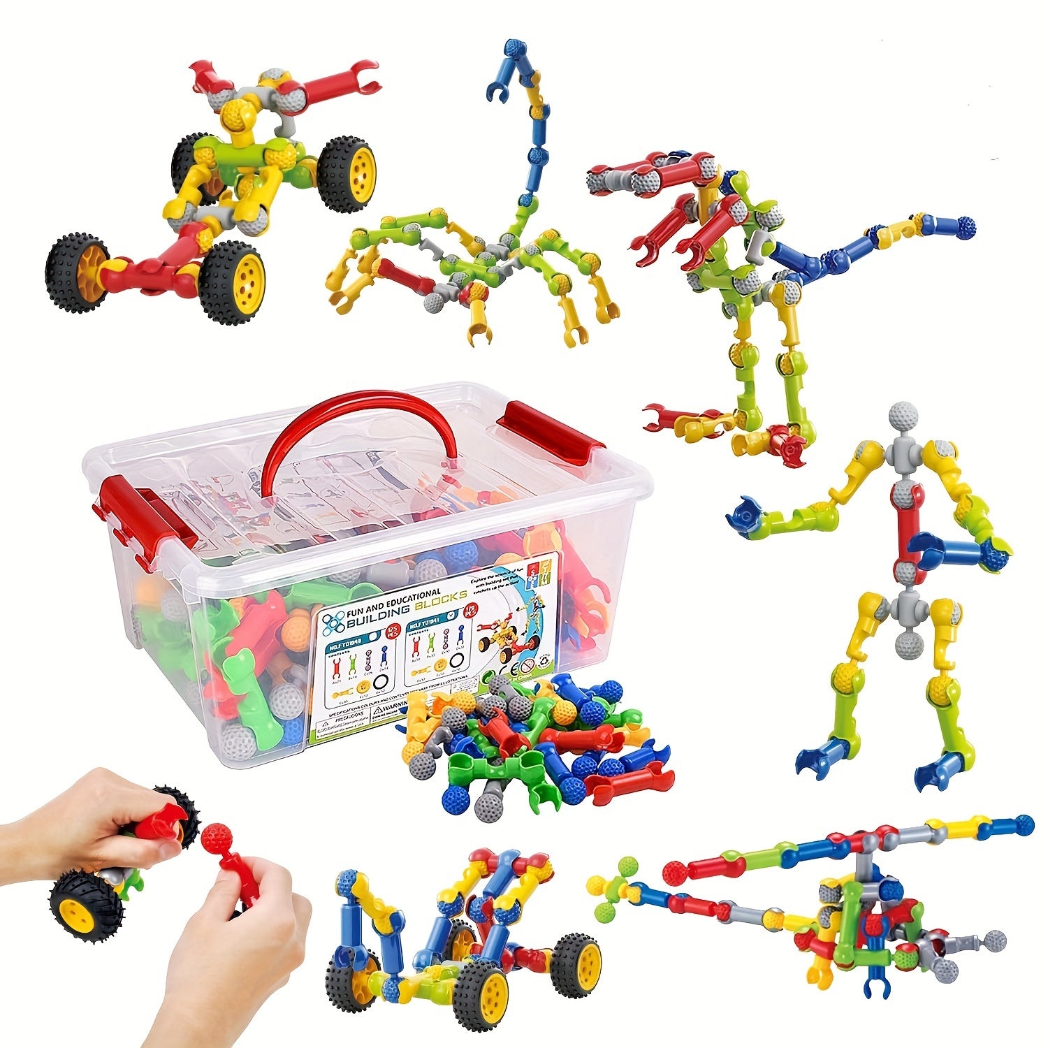 Blocs de Construction STEM Éducatifs pour Enfants 3 Ans et Plus - Kit d'Assemblage Créatif avec Boîte de Rangement - Jouet Idéal Garçons et Filles