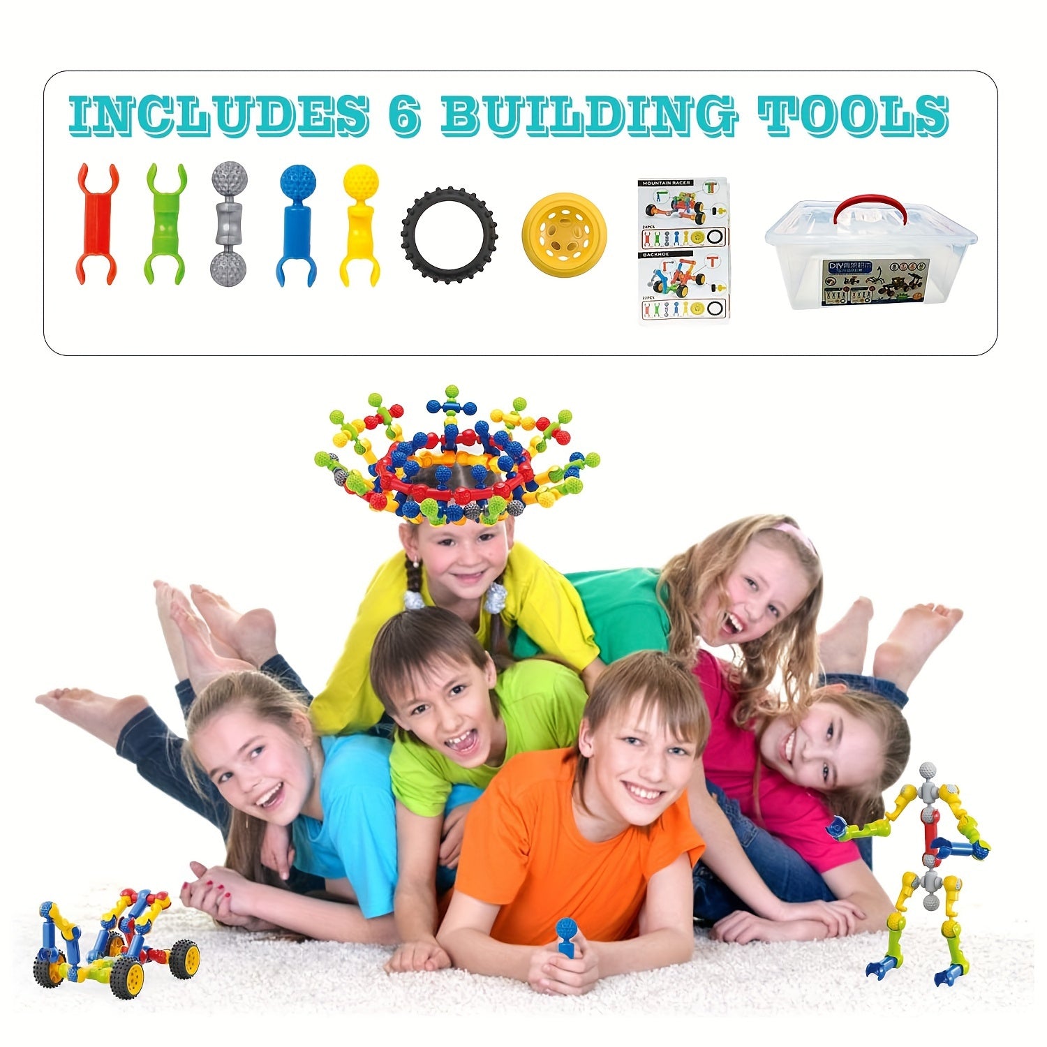 Blocs de Construction STEM Éducatifs pour Enfants 3 Ans et Plus - Kit d'Assemblage Créatif avec Boîte de Rangement - Jouet Idéal Garçons et Filles