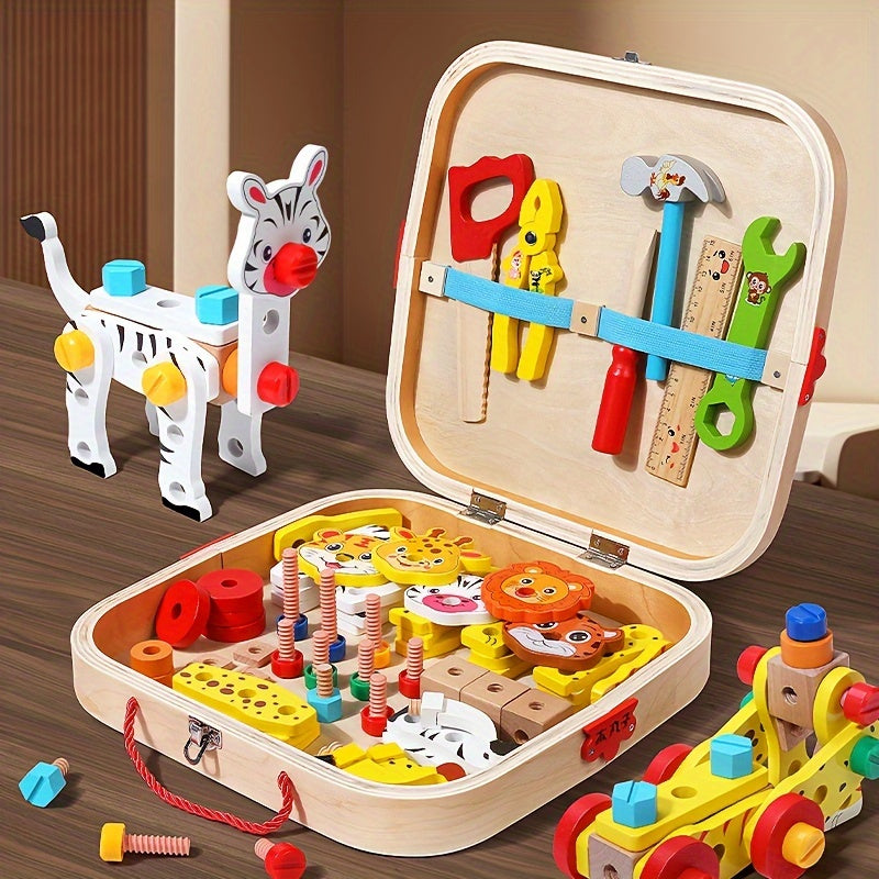 Boîte à Outils en Bois Animaux – Jeu de Construction Éducatif pour Filles & Garçons