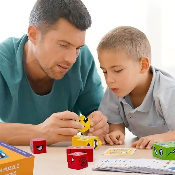 Cube Magique 3D Puzzle à Visages Changeants | Jouet Éducatif en Bois pour Enfants | Améliore la Reconnaissance des Formes et Couleurs, Mémoire et Patience