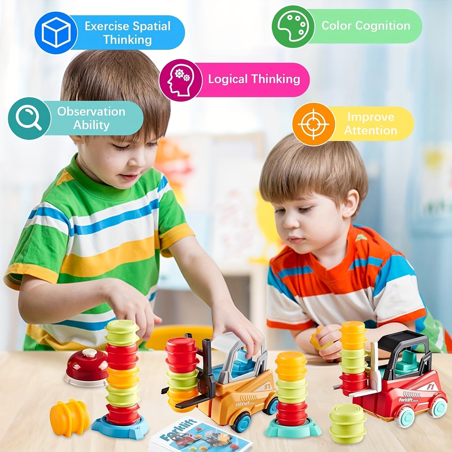 Jeu de Construction Chariot Élévateur Éducatif pour Enfants 3 Ans et Plus - Casse-tête d'Empilage et de Transport pour Garçons Filles - Stimule la Logique