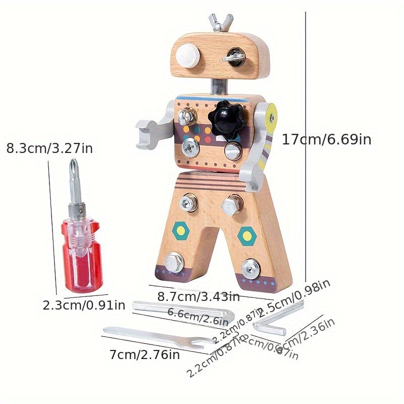 Robot d'Assemblage en Bois Montessori pour Enfants 3 Ans et Plus - Jouet Tournevis Éducatif et Kit de Construction DIY - Développement de la Motricité Fine