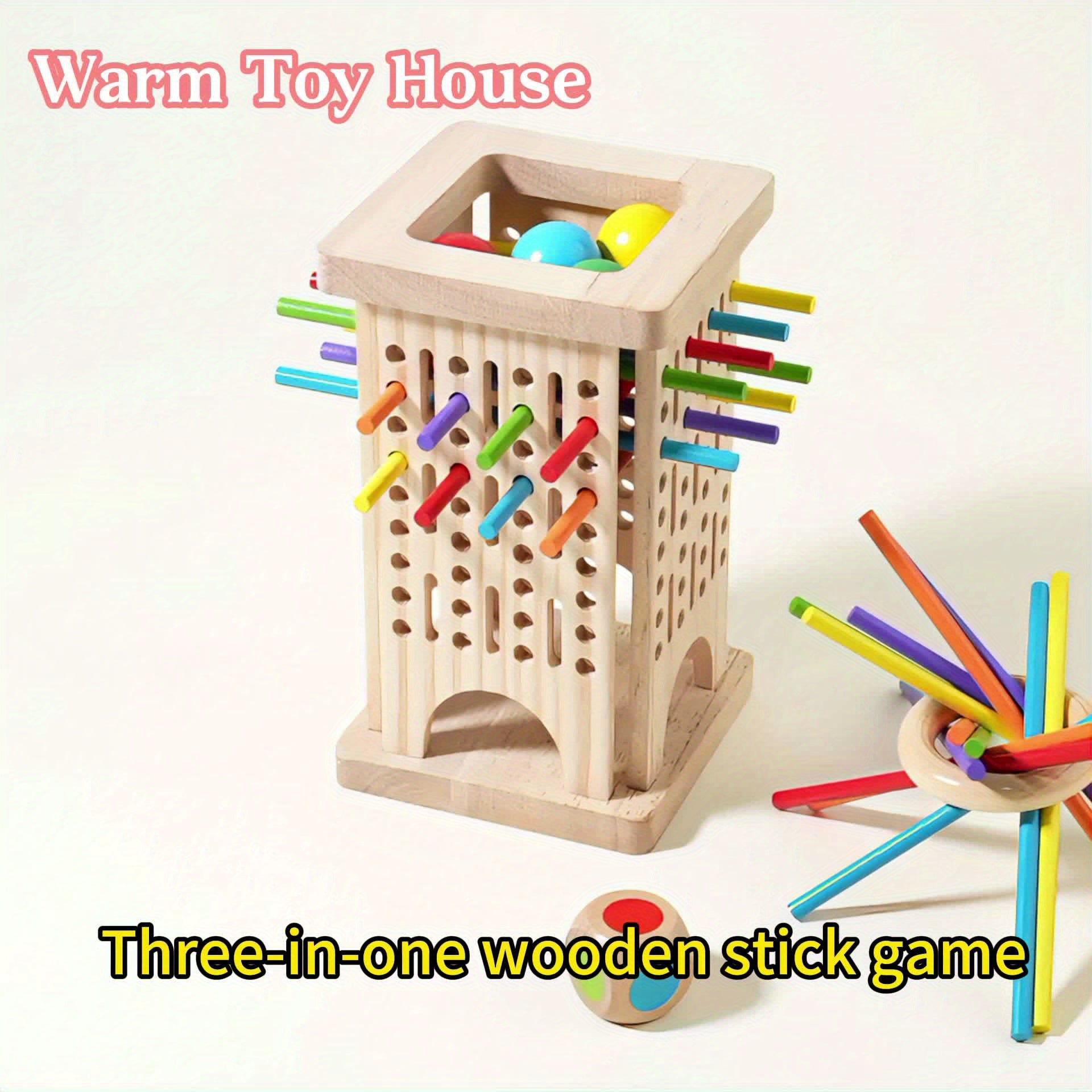 Jeu d'Adresse en Bois 3-en-1 "Tour à Bâtonnets" pour Enfants 3 Ans et Plus - Jeu de Réflexion et Sensoriel pour la Motricité Fine et les Couleurs
