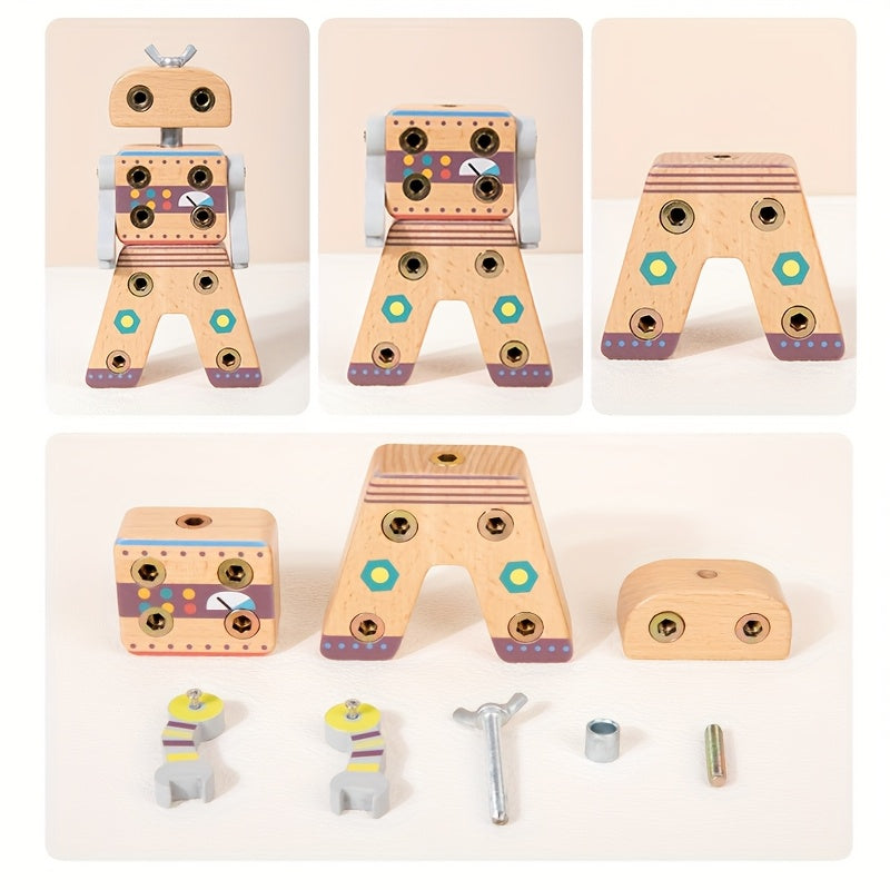 Robot d'Assemblage en Bois Montessori pour Enfants 3 Ans et Plus - Jouet Tournevis Éducatif et Kit de Construction DIY - Développement de la Motricité Fine