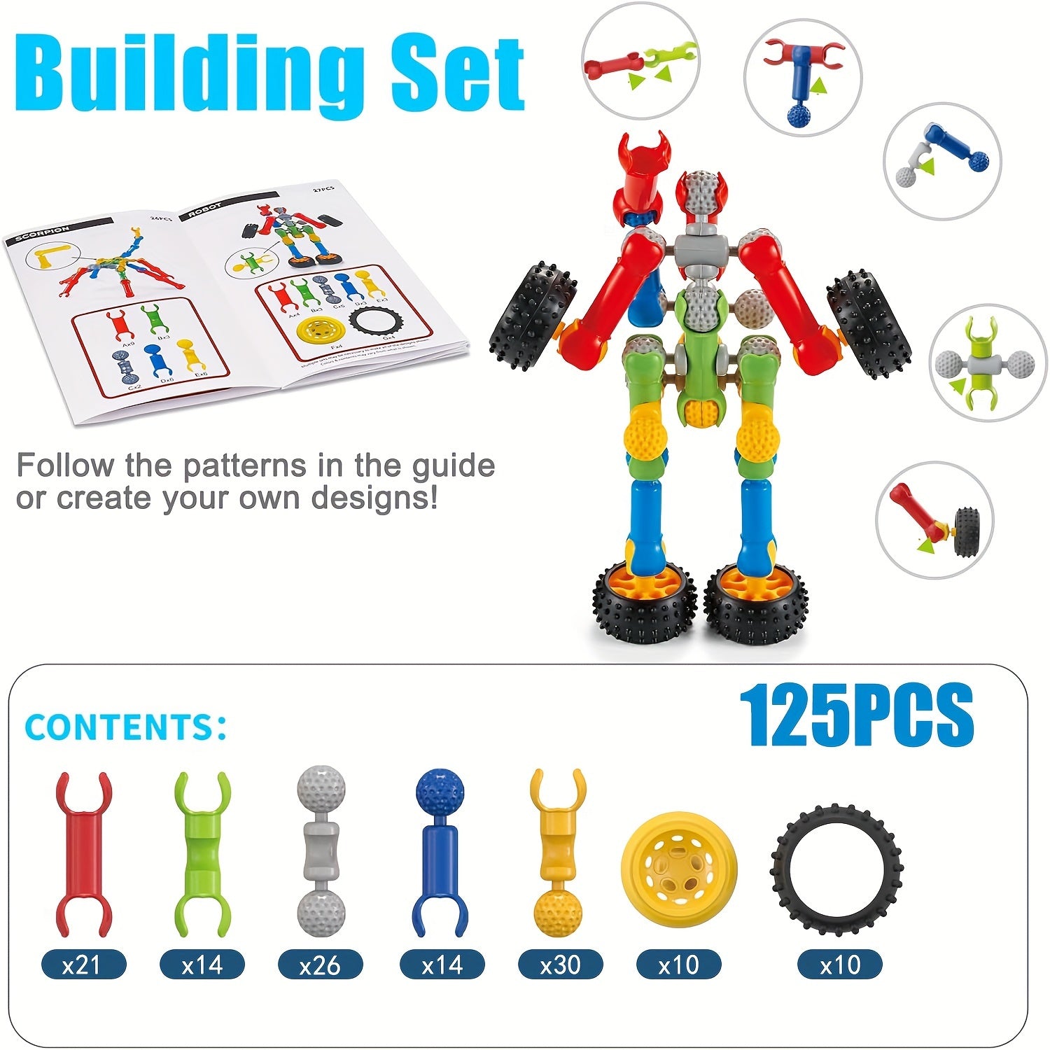 Blocs de Construction STEM Éducatifs pour Enfants 3 Ans et Plus - Kit d'Assemblage Créatif avec Boîte de Rangement - Jouet Idéal Garçons et Filles