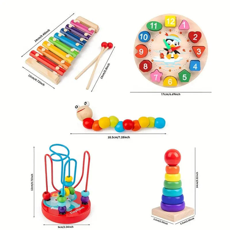 Ensemble de jouets en bois 5-en-1 Montessori l Jouets pour bébés à partir de 6 mois