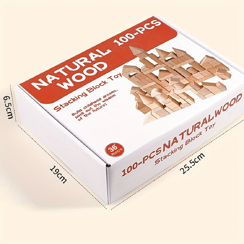 100 Blocs de Construction en Bois de Hêtre pour Enfants 3-12 Ans - Jeu Éducatif en Bois Massif pour l'Intelligence et la Créativité - Idéal Cadeau Noël Anniversaire
