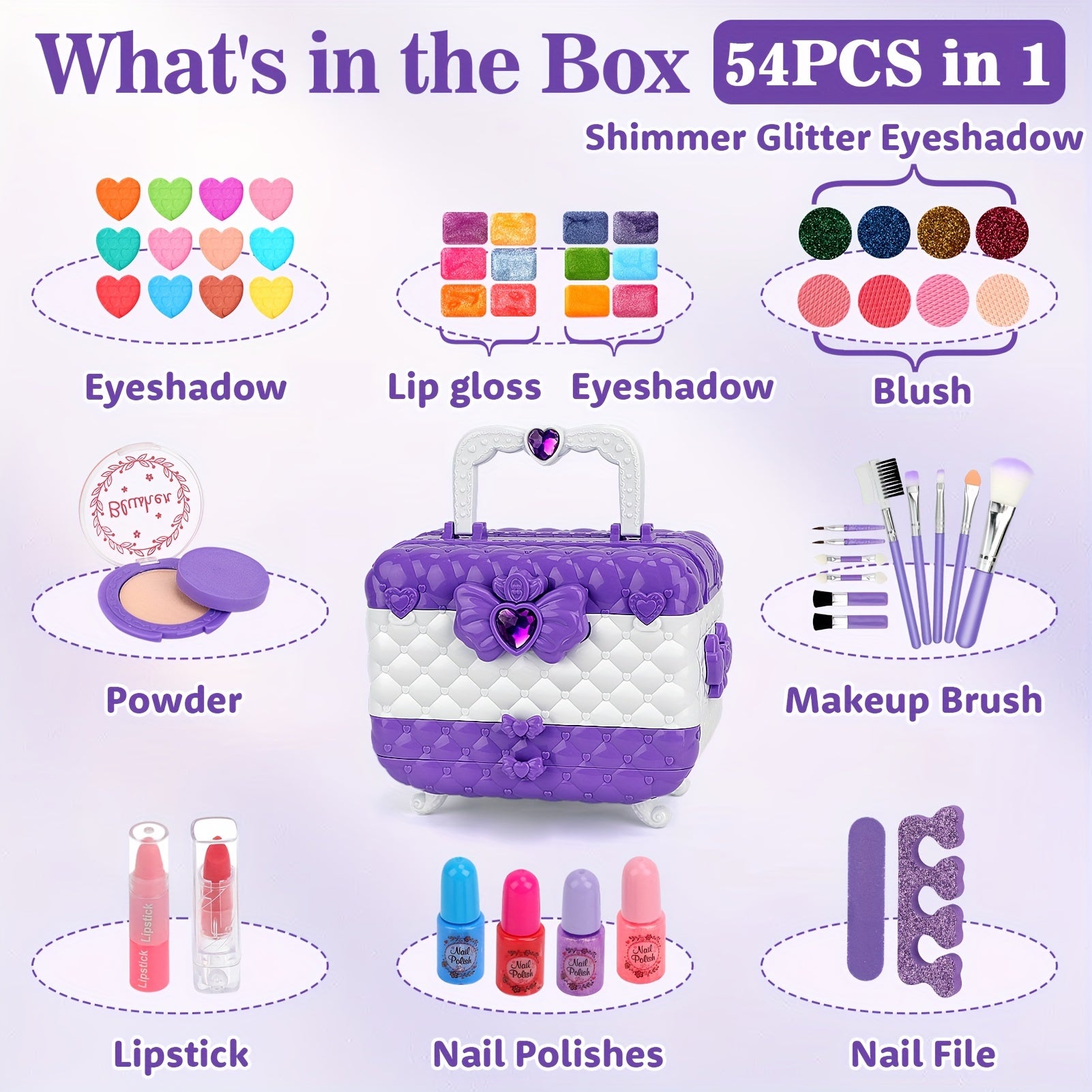 Set de Maquillage 54pcs pour Filles - Maquillage Lavable et Jouet Réaliste - Cadeau Anniversaire, Noël & Halloween King of Toys