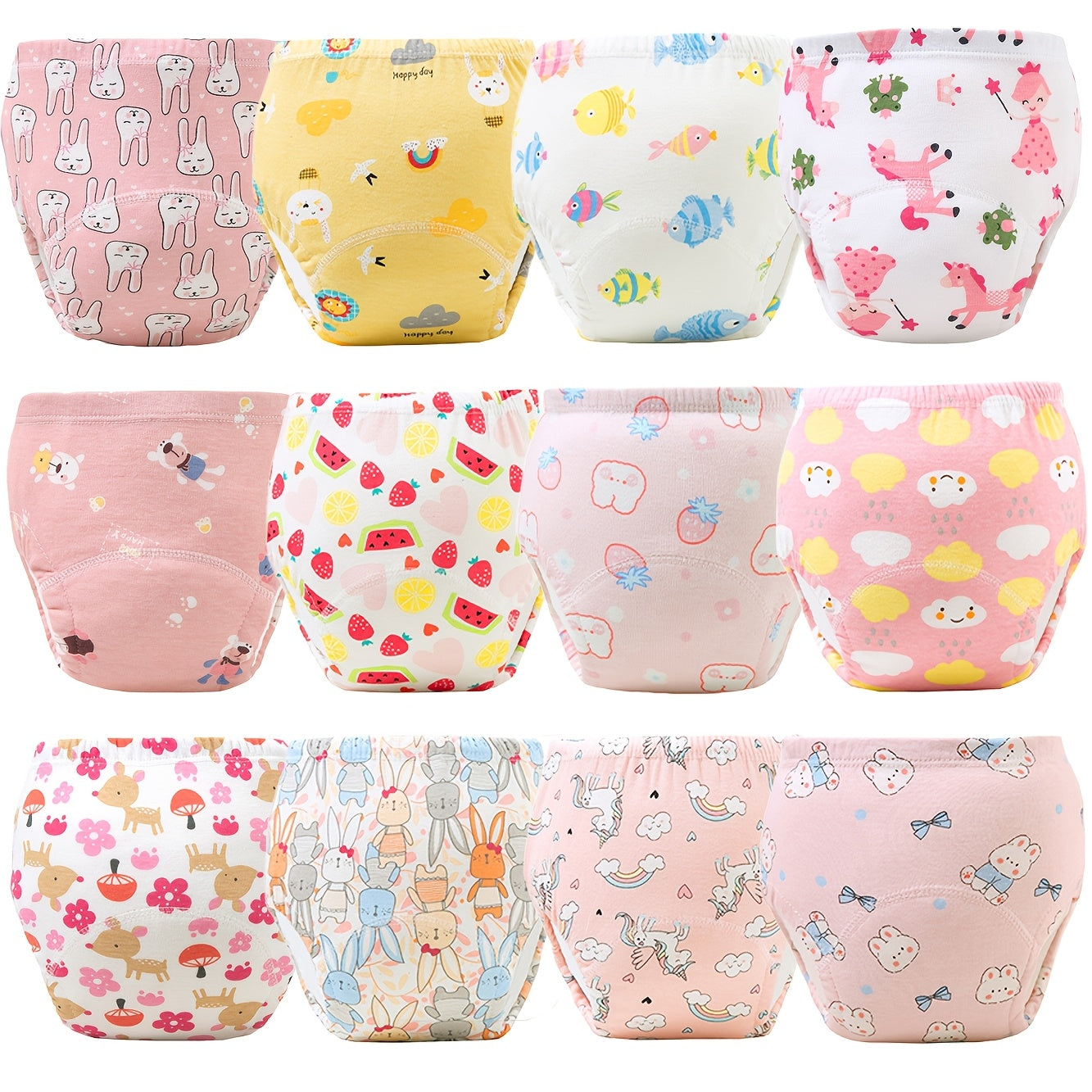 Lot de 12 Culottes d'Apprentissage en Coton pour Bébé 0-3 Ans - Culottes Lavables Respirantes et Anti-Fuite pour Garçons et Filles