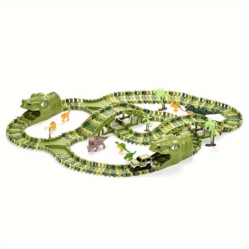 Circuit de Dinosaures Électrique DIY pour Enfants 3 Ans et Plus - Piste de Course Flexible Jurassique avec Figurines pour Garçons et Filles - Jouet Éducatif Assemblage