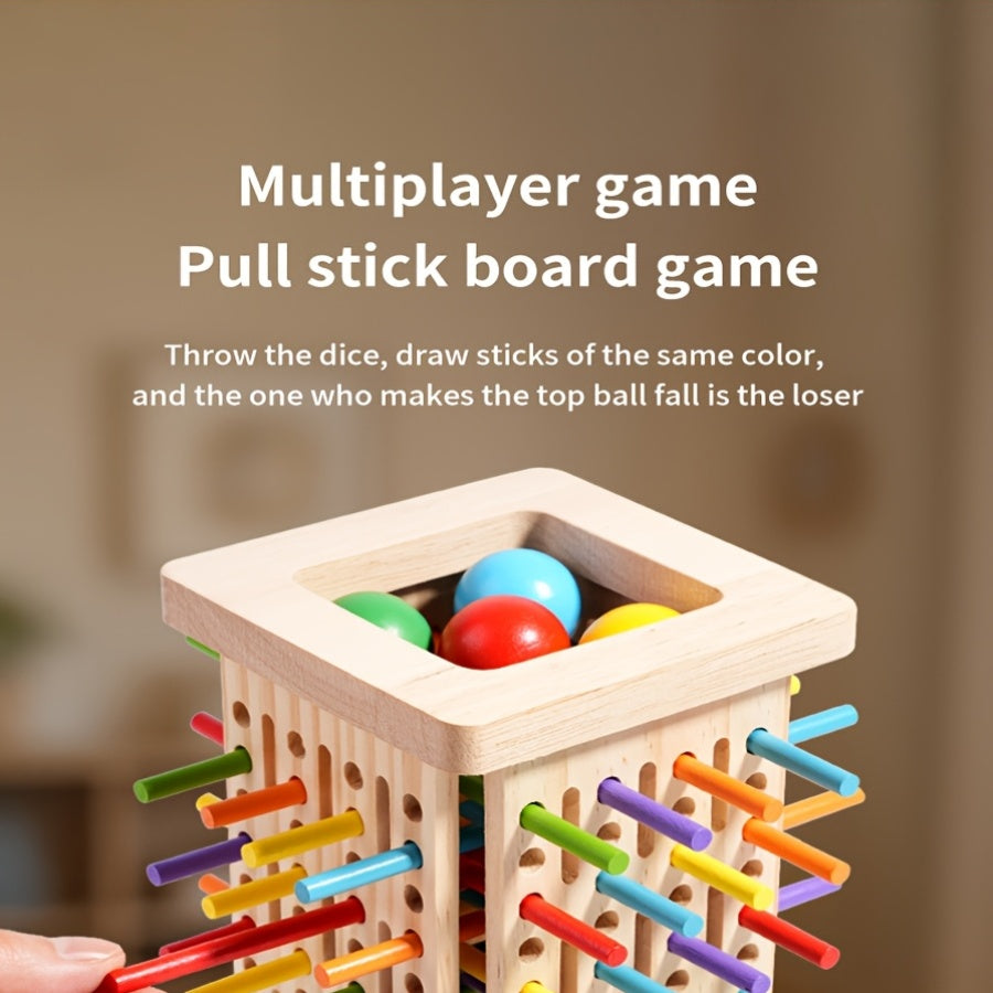 Jeu d'Adresse en Bois 3-en-1 "Tour à Bâtonnets" pour Enfants 3 Ans et Plus - Jeu de Réflexion et Sensoriel pour la Motricité Fine et les Couleurs