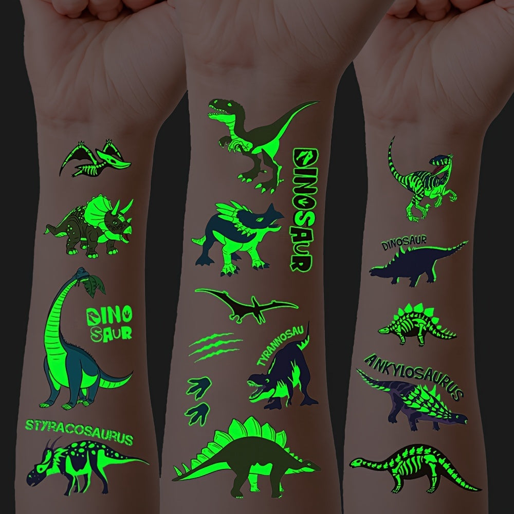 24 Feuilles de Tatouages Temporaires Lumineux de Dinosaures, Brillent dans le Noir, Parfaits pour Fêtes, Anniversaires, Halloween, et Décorations de Jungle King of Toys