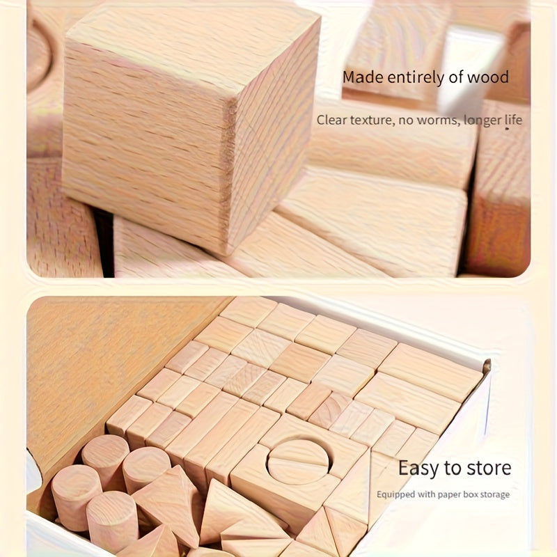100 Blocs de Construction en Bois de Hêtre pour Enfants 3-12 Ans - Jeu Éducatif en Bois Massif pour l'Intelligence et la Créativité - Idéal Cadeau Noël Anniversaire