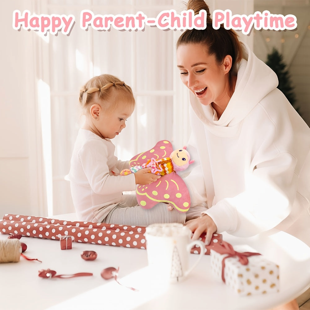 Papillon Musical en Peluche pour Bébé 0-12 Mois - Jouet Sensoriel Rose et Bleu avec Hochet et Sons Froissés pour Nouveau-Né Garçon Fille - Stimule l'Éveil