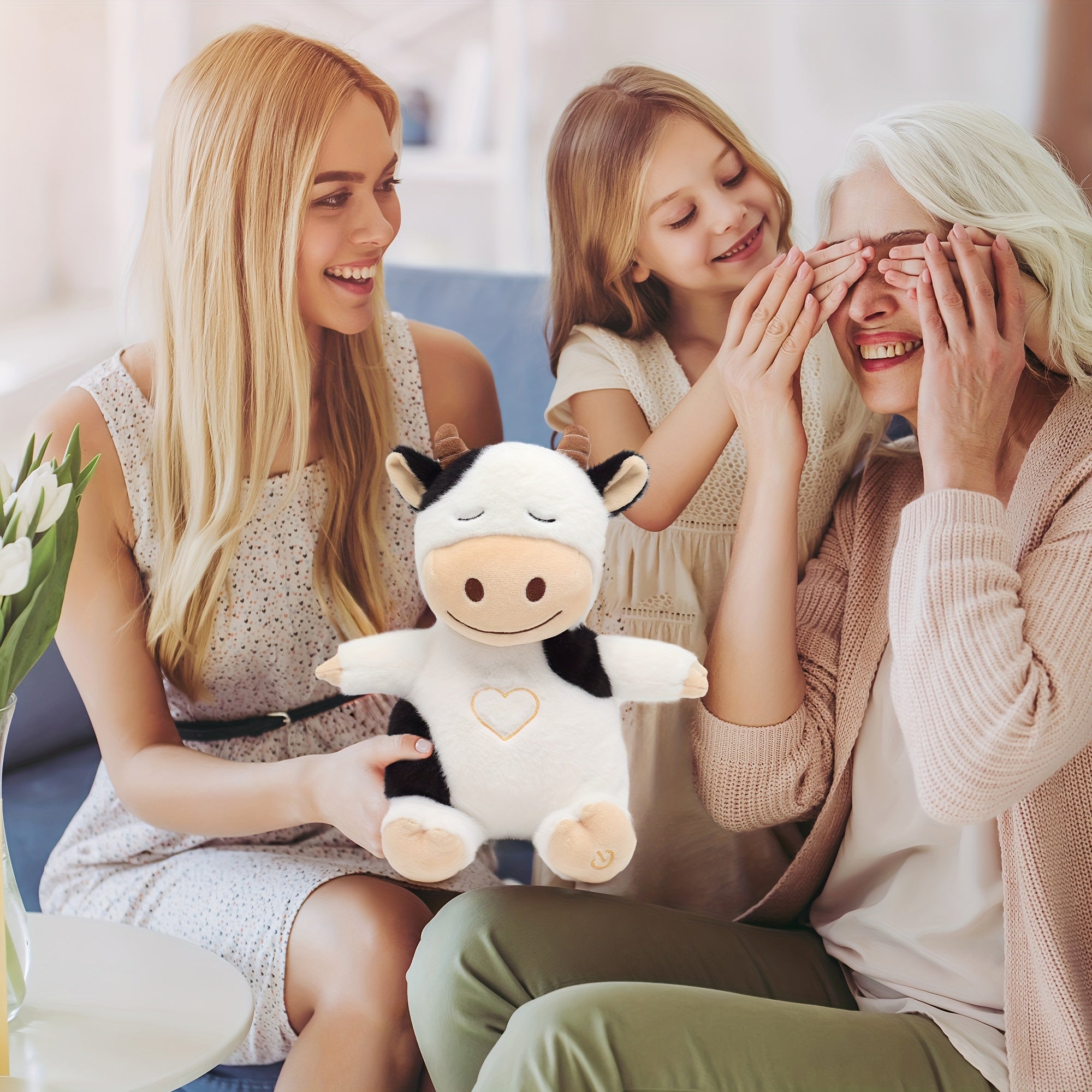 Vache Musicale en Peluche avec Respiration – Veilleuse Apaisante & Fonction Battement de Cœur | 8 Berceuses Douces, Cadeau d’Anniversaire ou de Noël pour Enfants