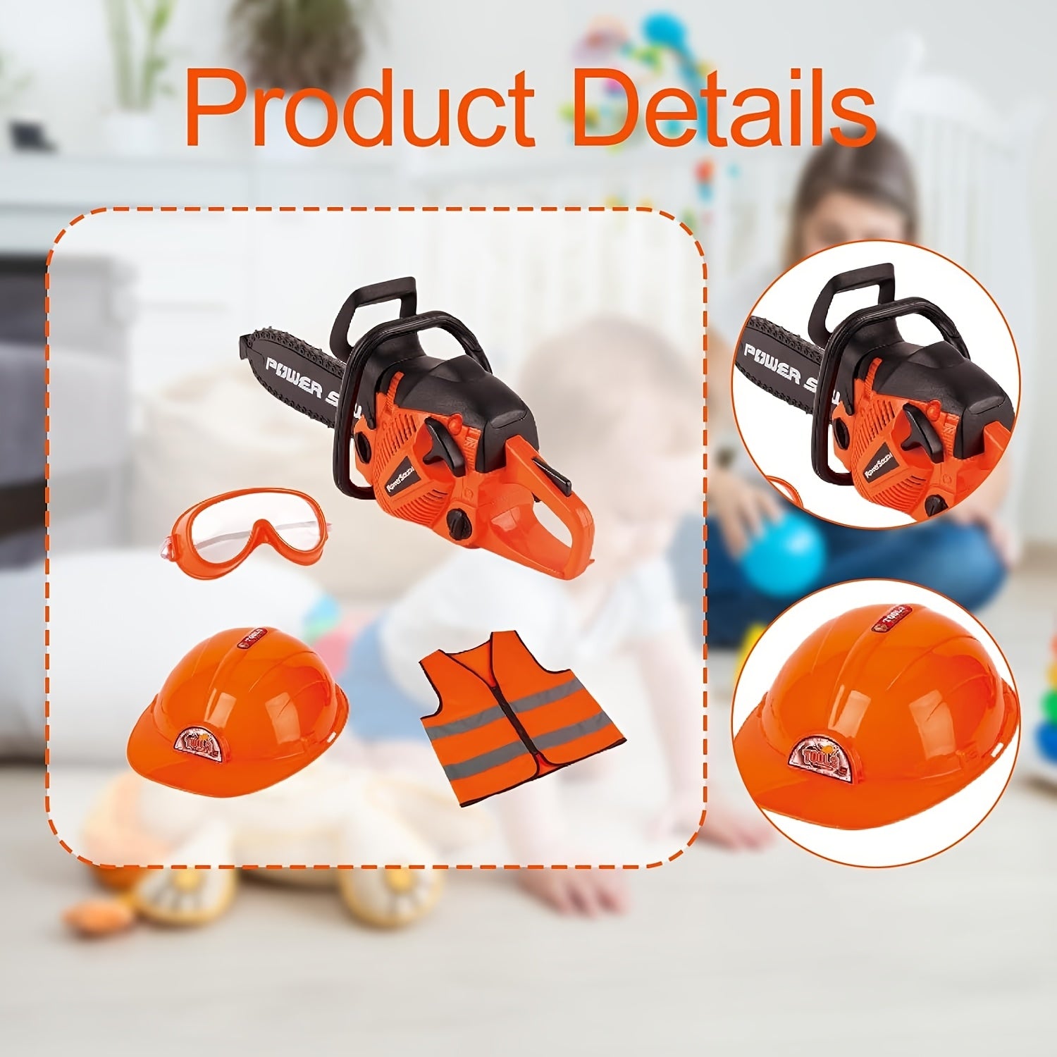Set d'Outils de Construction Réaliste pour Enfants 3 Ans et Plus - Mallette de Jeu de Rôle Tronçonneuse, Casque et Gilet de Travail - Cadeau Garçons Filles