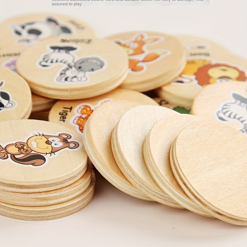 Jeu de Mémoire en Bois – Puzzle Éducatif avec Formes & Animaux Colorés – Apprentissage Précoce