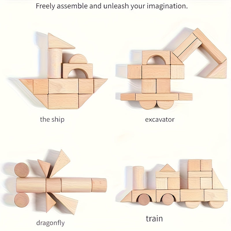 100 Blocs de Construction en Bois de Hêtre pour Enfants 3-12 Ans - Jeu Éducatif en Bois Massif pour l'Intelligence et la Créativité - Idéal Cadeau Noël Anniversaire